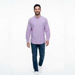 Ralph Lauren Green Pony Classic Fit Stripe Button Up Shirt Size 17.5 100% Cotton